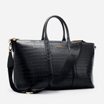 Croc-Embossed Leather Weekend Bag // Black