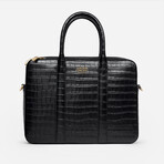Croc-Embossed Leather Briefcase // Black