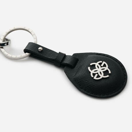 Saffiano Leather Airtag Keychain // Black + Silver