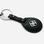 Saffiano Leather Airtag Keychain // Black + Silver
