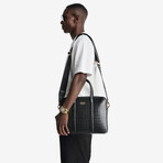 Croc-Embossed Leather Briefcase // Black