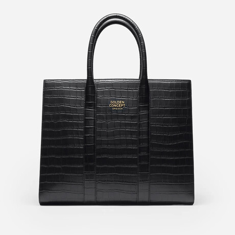 Croc-Embossed Leather Tote Bag // Black