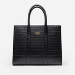 Croc-Embossed Leather Tote Bag // Black