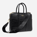 Croc-Embossed Leather Briefcase // Black