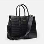 Croc-Embossed Leather Tote Bag // Black
