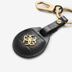 Croc-Embossed Leather Airtag Keychain // Black + Gold