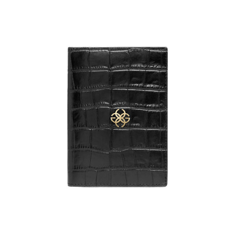 Croc-Embossed Leather Passport Holder // Black