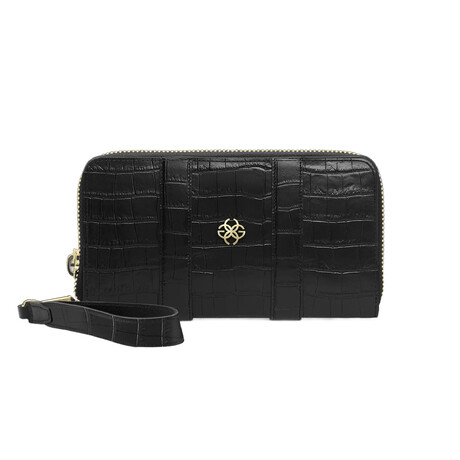 Croc-Embossed Leather Zippy Wallet // Black