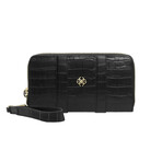 Croc-Embossed Leather Zippy Wallet // Black
