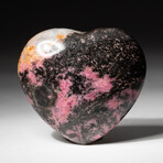 Genuine Polished Imperial Rhodonite Heart + Black Velvet Pouch // Medium