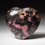 Genuine Polished Imperial Rhodonite Heart + Black Velvet Pouch // Medium