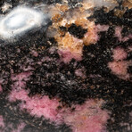 Genuine Polished Imperial Rhodonite Heart + Black Velvet Pouch // Medium