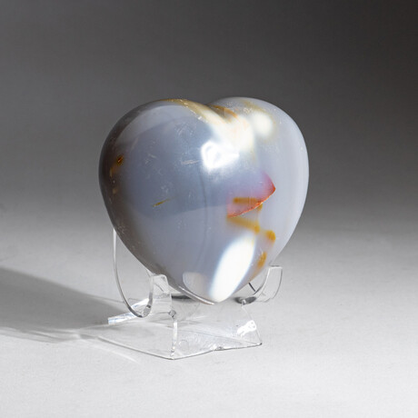 Genuine Polished Blue Chalcedony Orca Stone Heart + Black Velvet Pouch