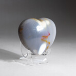 Genuine Polished Blue Chalcedony Orca Stone Heart + Black Velvet Pouch