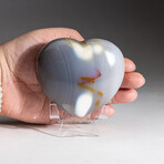 Genuine Polished Blue Chalcedony Orca Stone Heart + Black Velvet Pouch