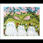 "Three White Cats" Framed Folk Art Painting Print By Maud Lewis