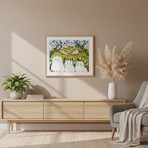 "Three White Cats" Framed Folk Art Painting Print By Maud Lewis