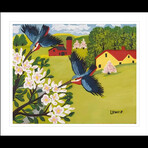 "Hummingbirds" Framed Folk Art Painting Print By Maud Lewis