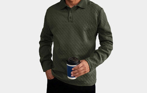 Textured Long Sleeve Polos