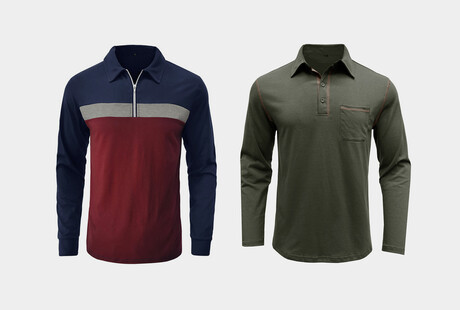 Patterned Long Sleeve Polos
